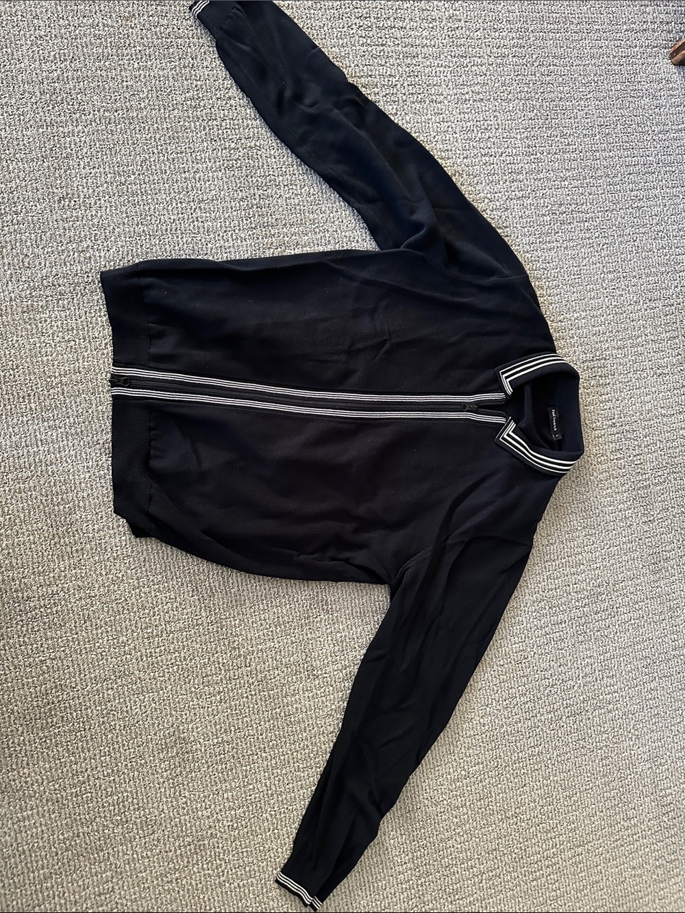Paul Fredrick Black Zip-Up Knit Sweater with White Contrast Trim